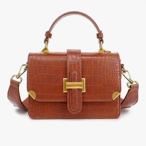 Designer look Croc-Embossed Leather Bag with gold H hardware and crossbody strap